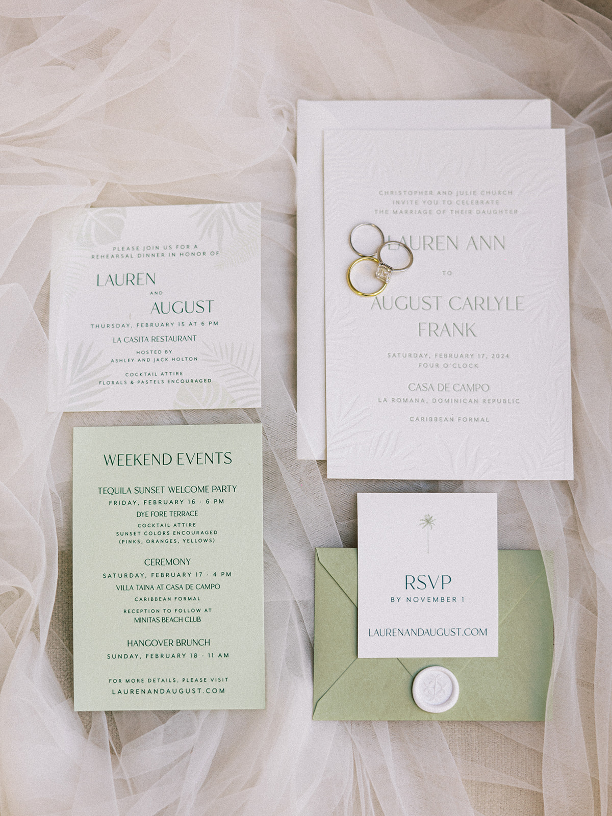 Invitations rings details, Lauren & August's Casa de Campo wedding, Dominican Republic