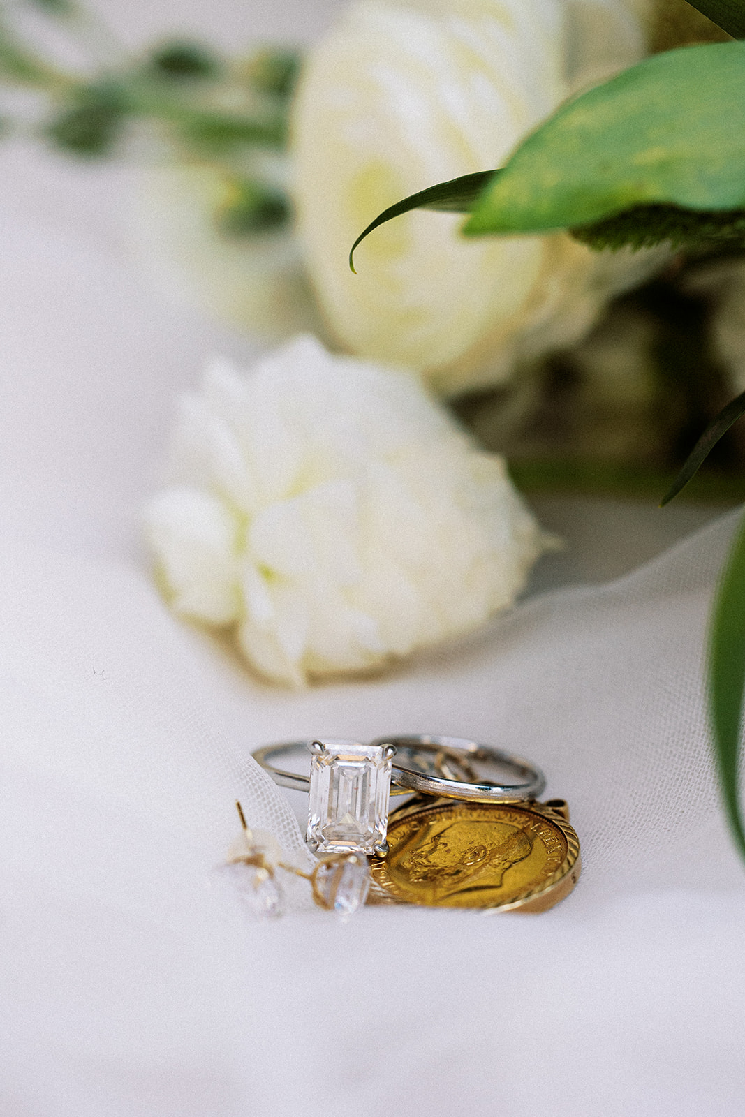 Destination rings floral detail, Lauren & August's Casa de Campo wedding, Dominican Republic