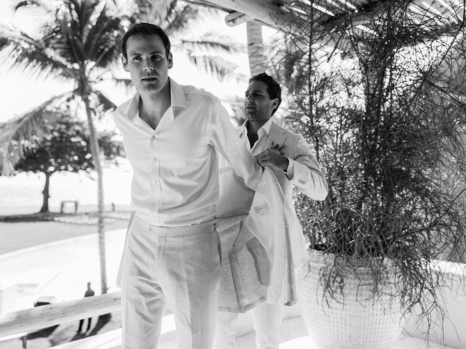 Groom getting ready black and white, Lauren & August's Casa de Campo wedding, Dominican Republic