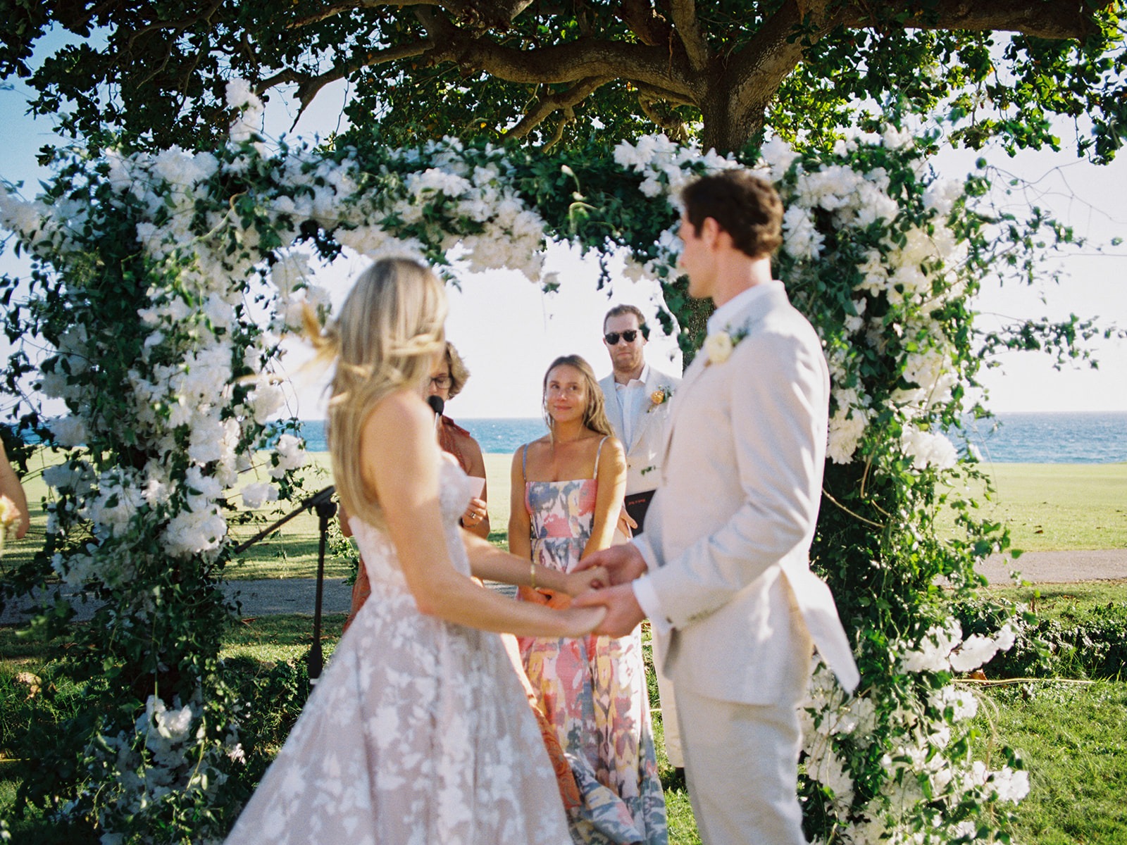 Oceanfront vows floral arch, Lauren & August's Casa de Campo wedding, Dominican Republic