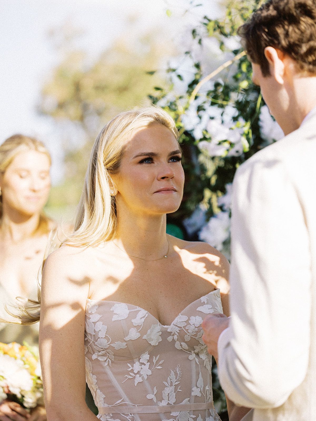 Bride during vows, Lauren & August's Casa de Campo wedding, Dominican Republic