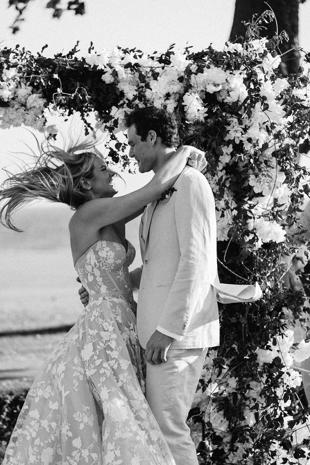 Newlywed kiss black and white destination, Lauren & August's Casa de Campo wedding, Dominican Republic