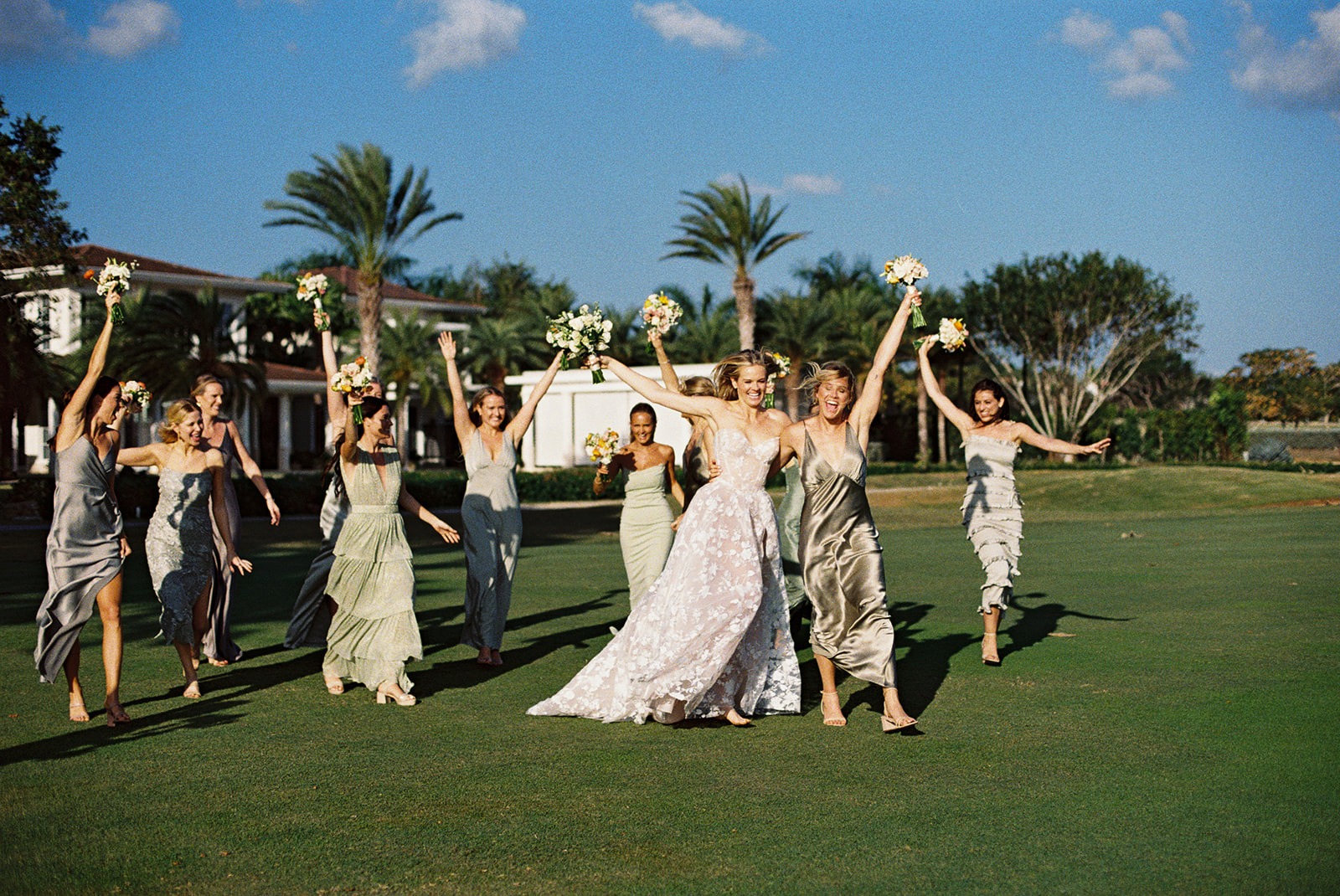 Bride bridesmaids running, Lauren & August's Casa de Campo wedding, Dominican Republic