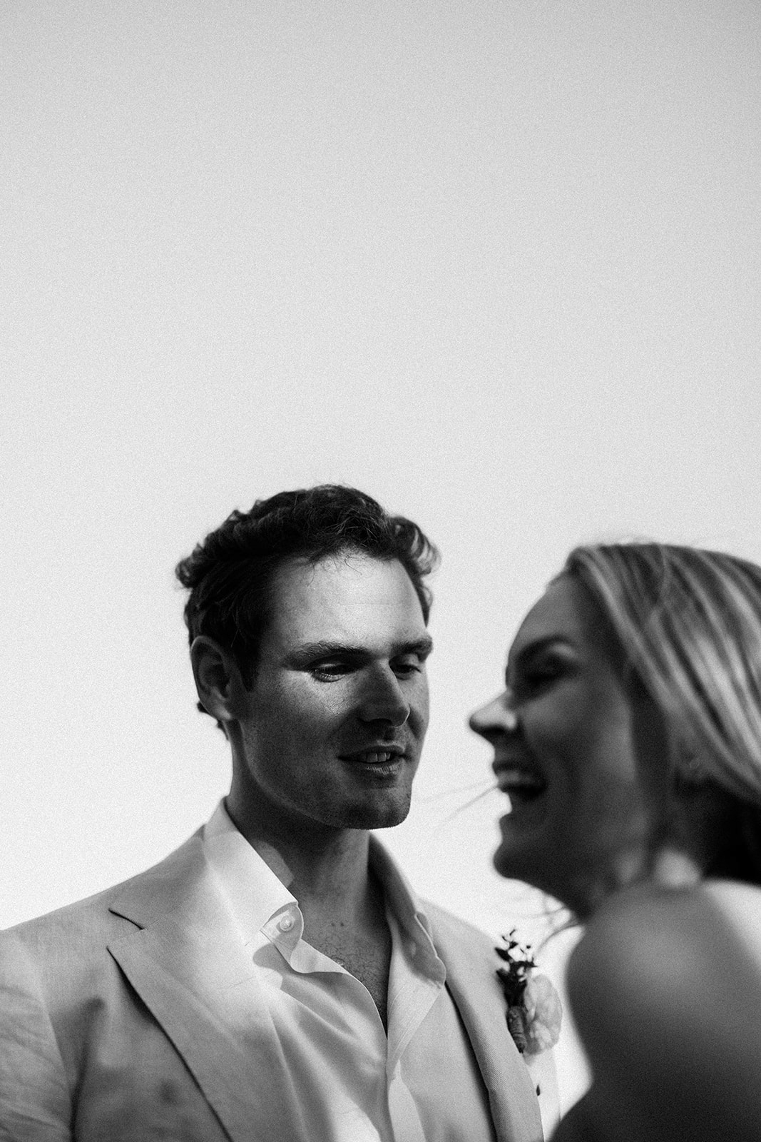 Newlyweds candid black and white portrait, Lauren & August's Casa de Campo wedding, Dominican Republic