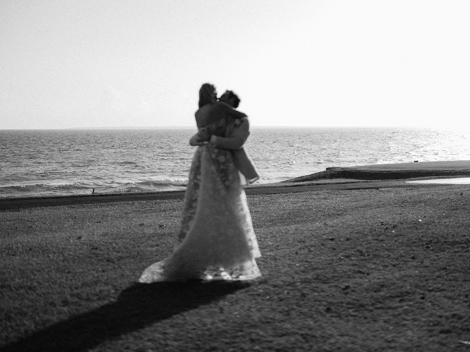 Newlyweds walking oceanfront black and white, Lauren & August's Casa de Campo wedding, Dominican Republic