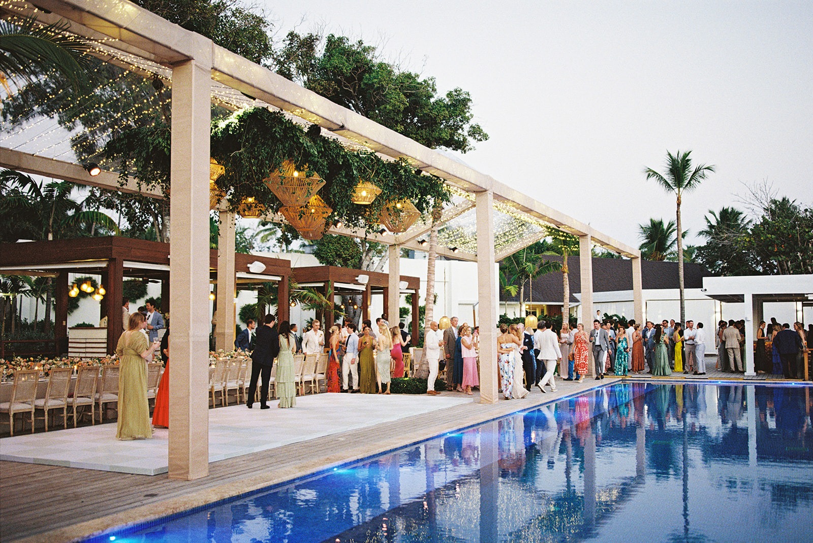 Poolside reception, Lauren & August's Casa de Campo wedding, Dominican Republic