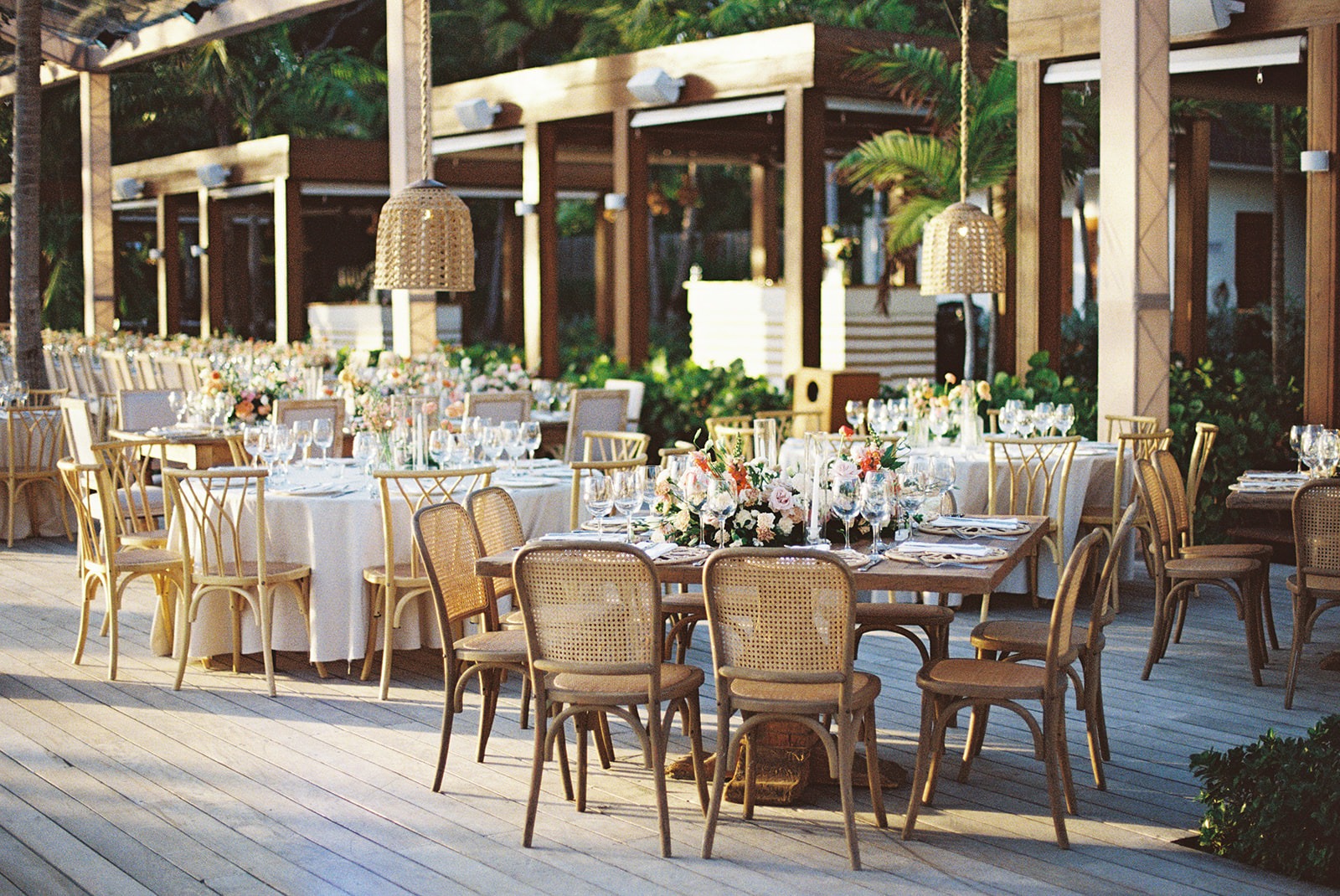 Destination reception table floral design, Lauren & August's Casa de Campo wedding, Dominican Republic