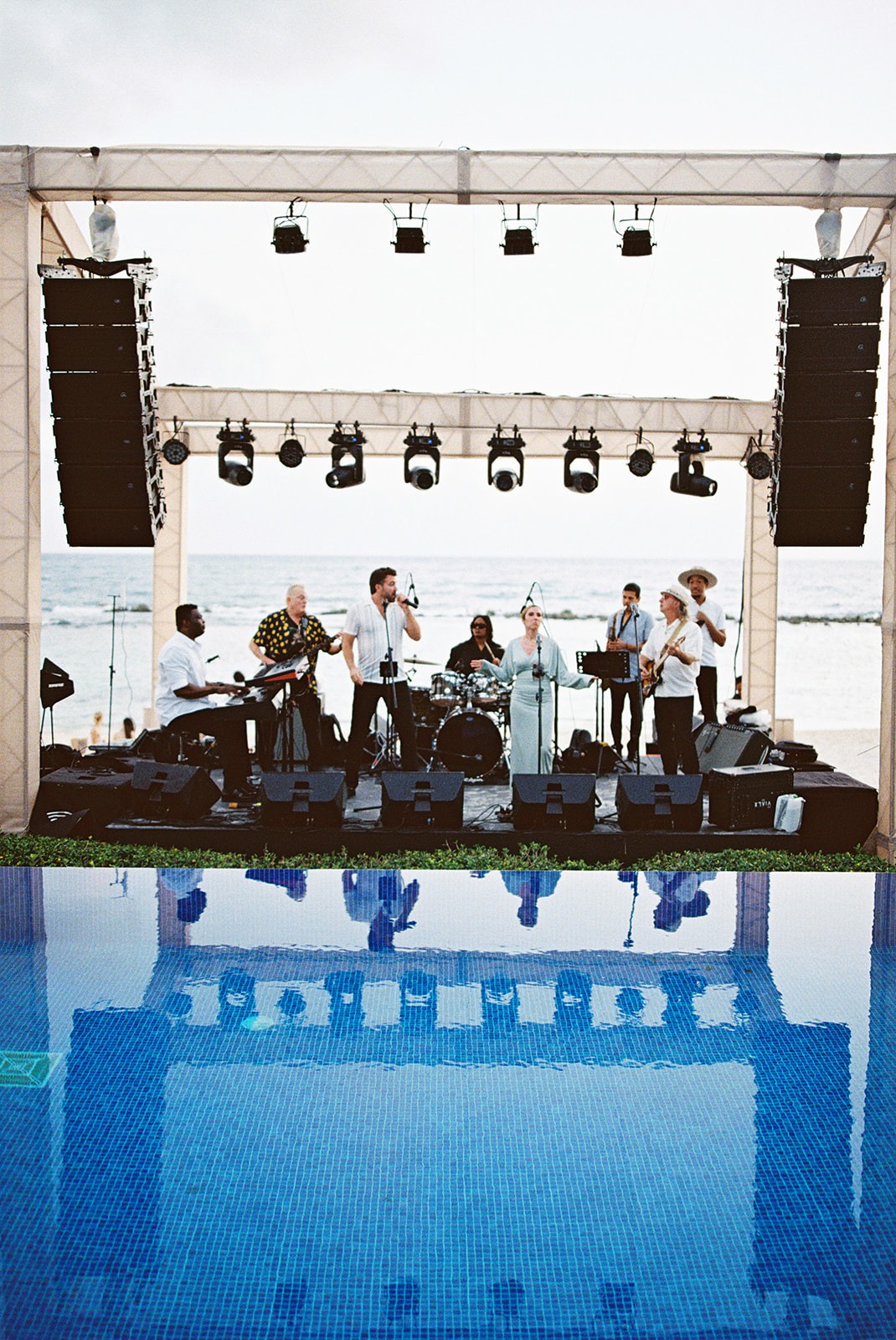 Live band poolside reception, Lauren & August's Casa de Campo wedding, Dominican Republic