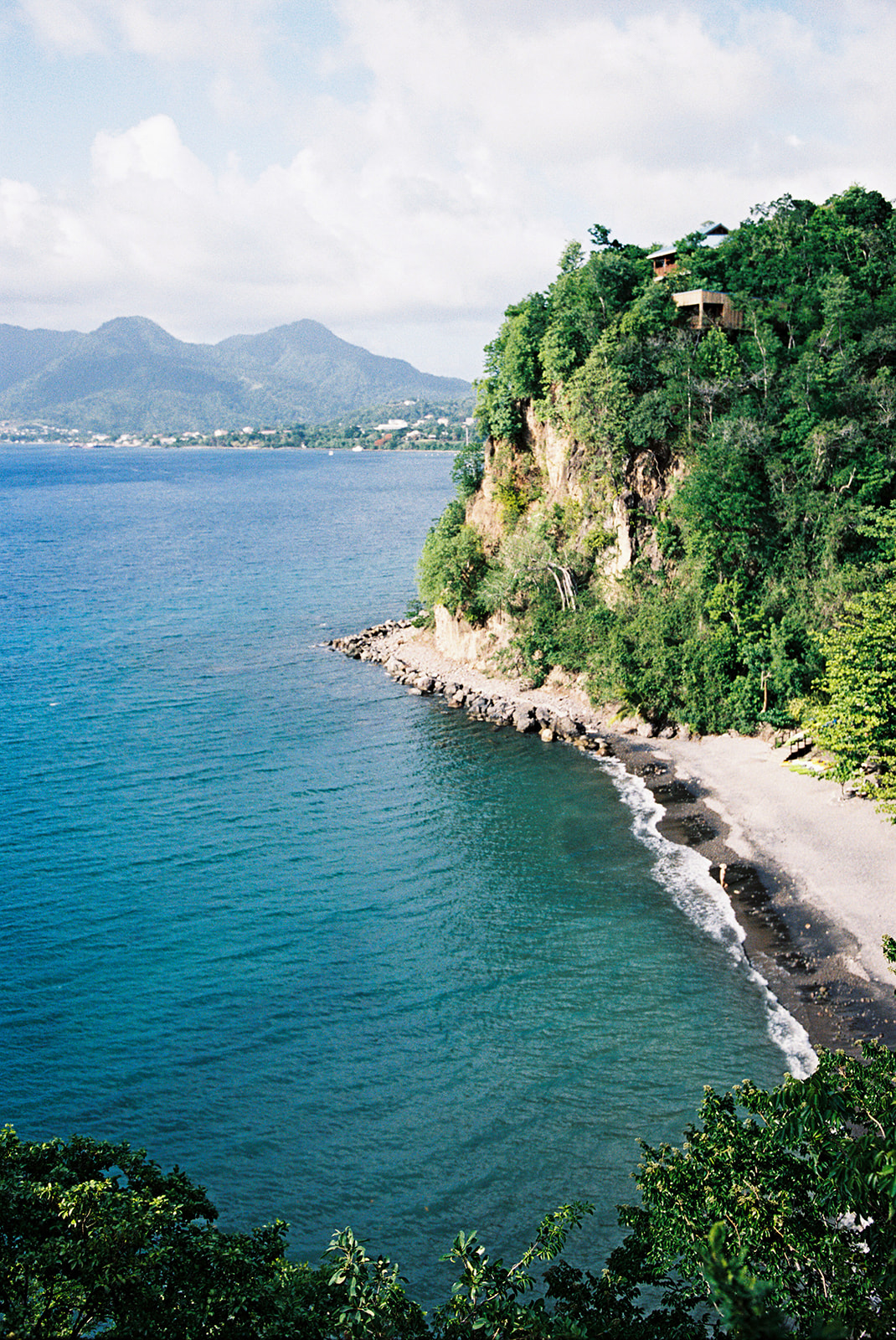 Aerial view of the coastline at Secret Bay, Portsmouth, Dominica