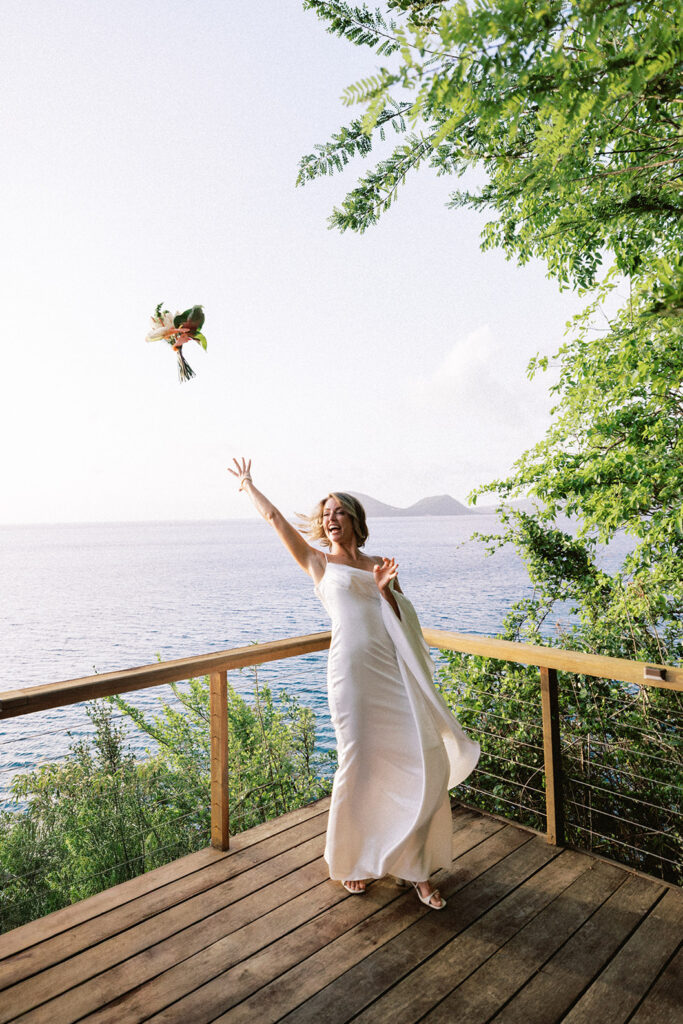 The bouquet mid-toss